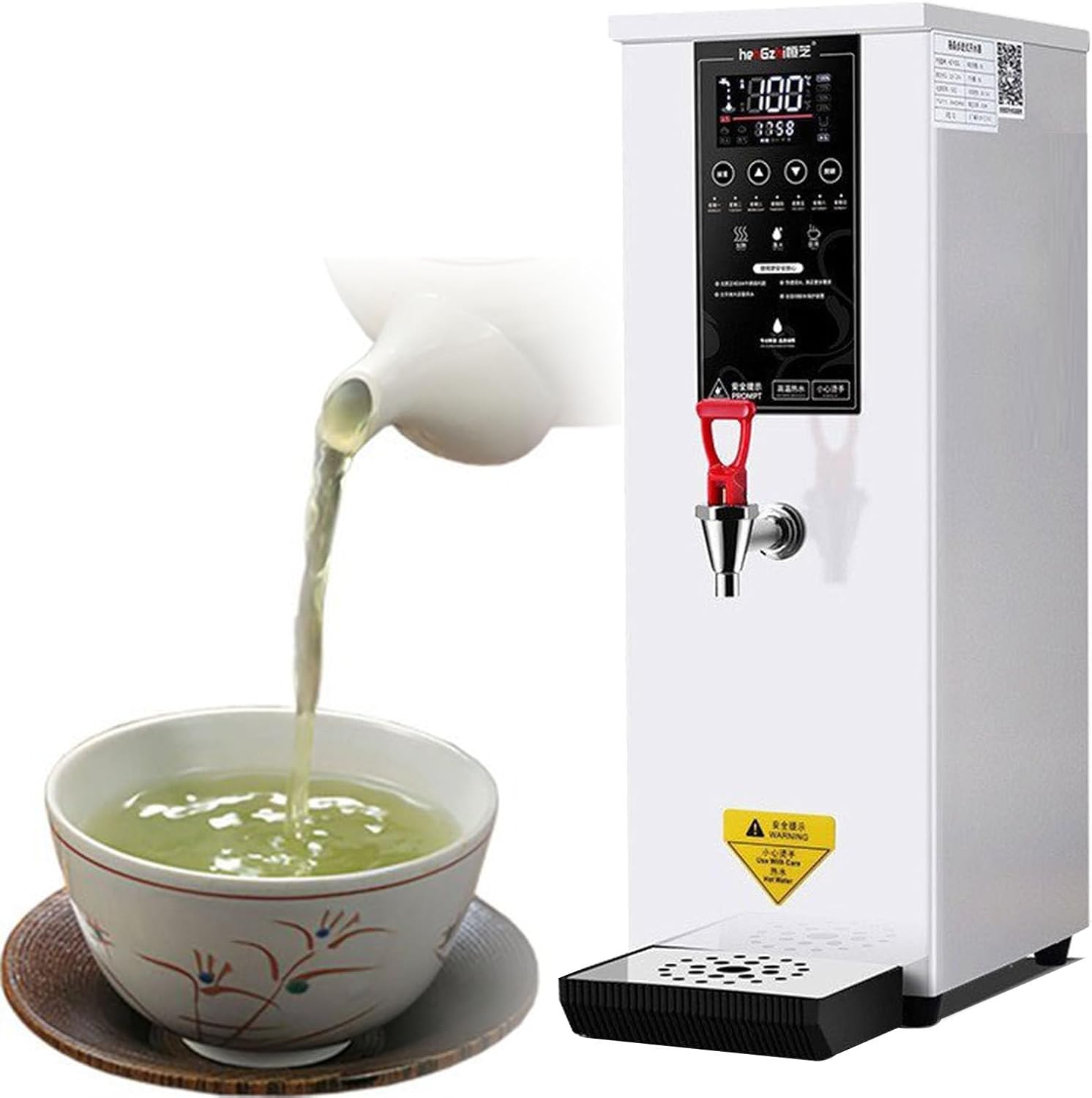 Hot Water Dispenser, 1000W Commercial Hot Water Boiler, 60L/H Large Hot Beverage Dispenser with 304 Stainless Steel Inner, HD LED Screen for Hotels, Restaurants, Bars White