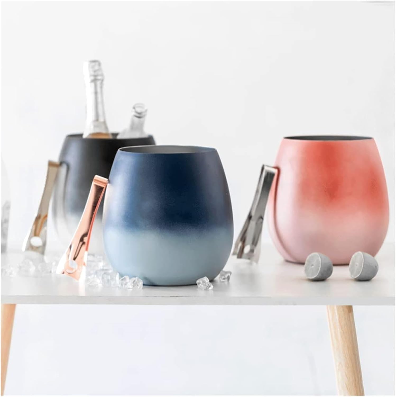 Gradient Blue & White Stainless Steel Wine Chiller – Large Capacity Champagne & Wine Ice Bucket, Double-Wall Insulated Beverage Tub for Home Bar, Parties, and Wedding Decor
