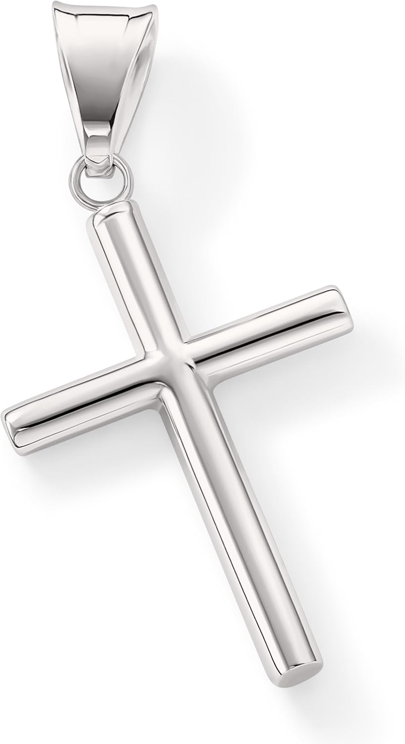 Amanda Rose Collection Dainty Tube Cross Pendant for Women – Choice of 10K or 14K Yellow or White Gold – Real Gold Cross Necklace Charm, Pendant Only or with Adjustable Gold Chain