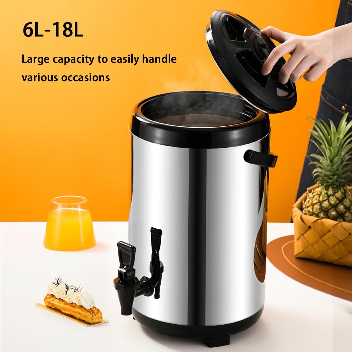 Commercial Stainless Steel Milk Tea Bucket,Drink Dispenser for Party,Suitable for hot Water, Tea, Coffee, Milk, Juice,Heat Preservation,18L