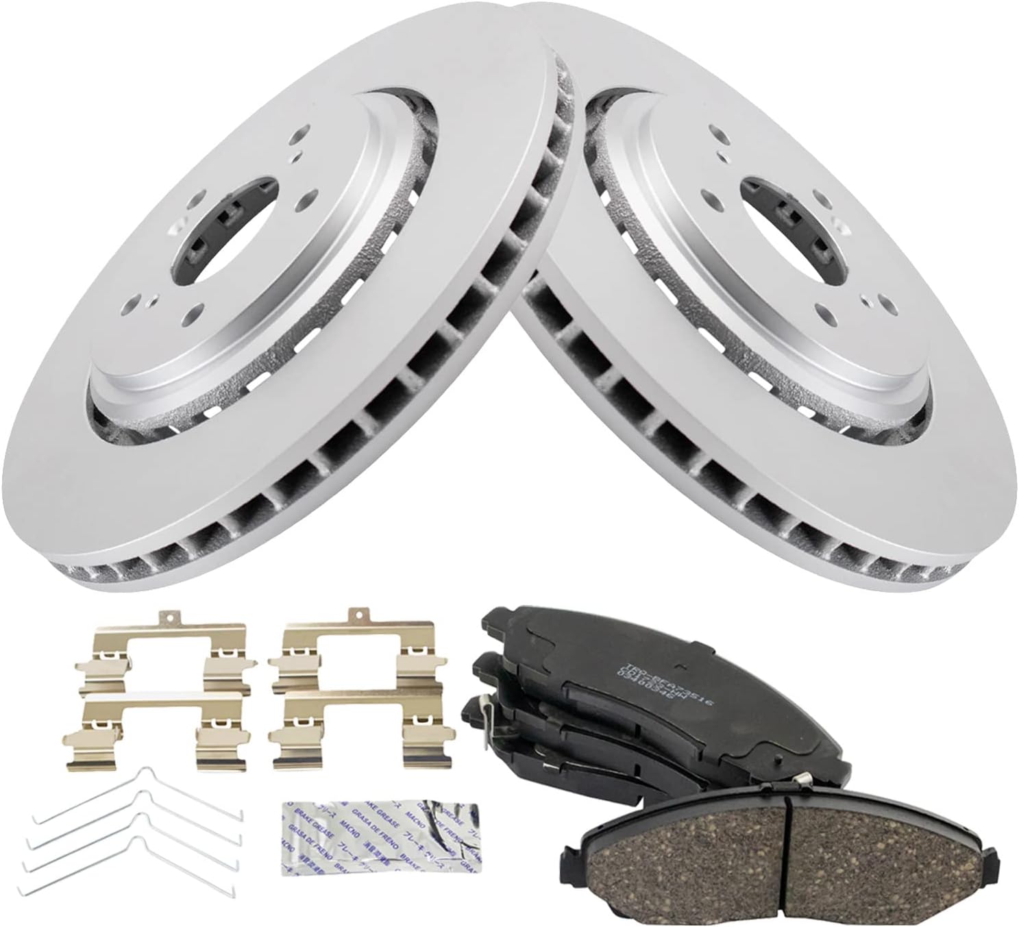 TRQ Front Brake Pad and Rotor Set Ceramic G Coated Vented Rotors Compatible with 2014-2016 Acura MDX