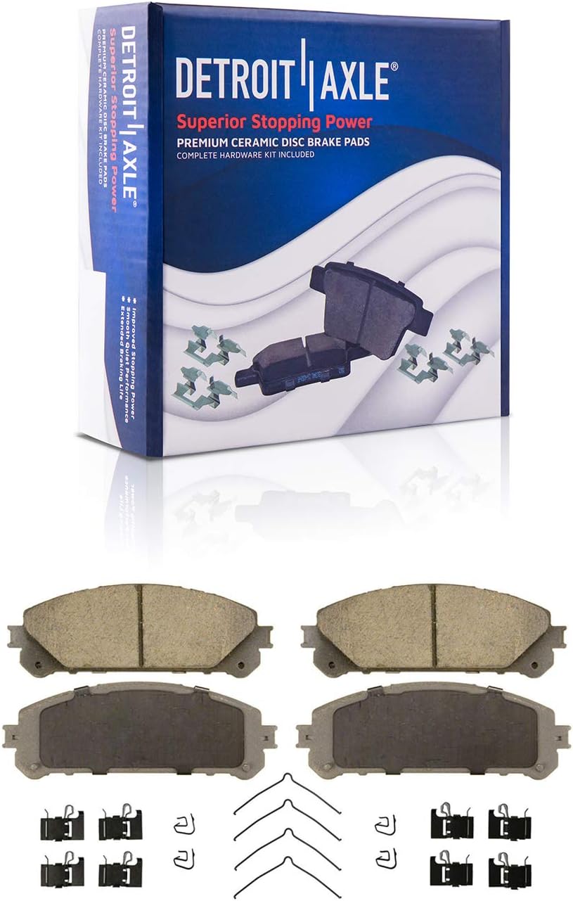 Detroit Axle - Front Drilled Rotors & Brake Pads + Right Caliper Replacement for Toyota Highlander Lexus RX350 NX300 NX300h RX450h NX200t - 5pc Set