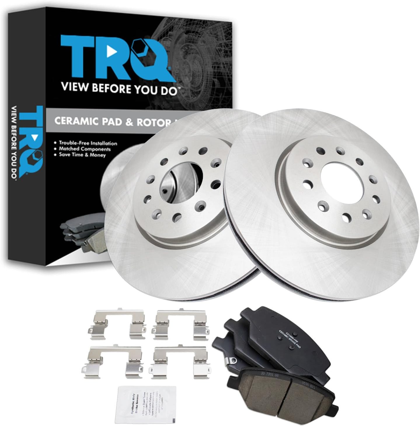 TRQ Front Brake Pad and Rotor Set Ceramic Compatible with 2016-2018 Buick Envision 2017-2018 LaCrosse 2018-2020 Regal Sportback Regal TourX Chevrolet Equinox GMC Terrain