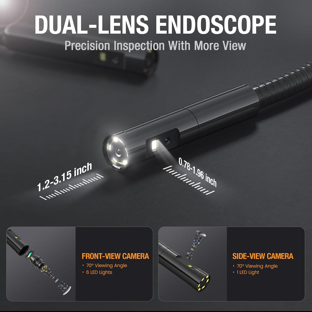 Teslong Inspection Camera, Dual Lens Borescope Camera with Light, NTS300 5' IPS Industrial Endoscope, 1080P Waterproof Flexible Mechanic Fiber Optic Snake Scope Cam for Wall Automotive Engine (3.3FT)