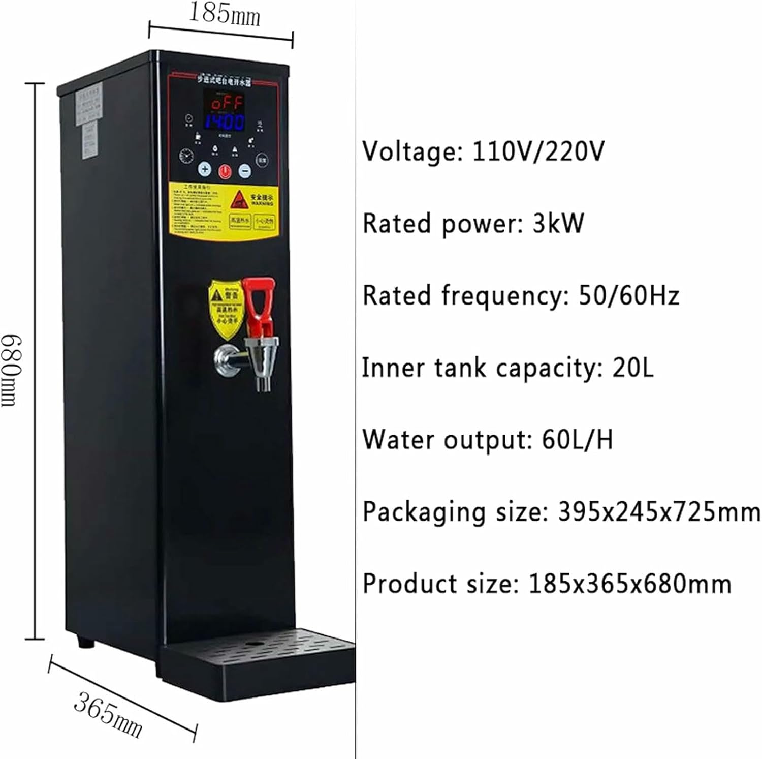 Commercial Drinking Hot Water Boiler, 60L/H Desktop Stainless Steel Hot Water Dispenser With 20L Liner, Auto Temperature Control, for Cafe, Bar, Tea Shop, Canteen, Airport