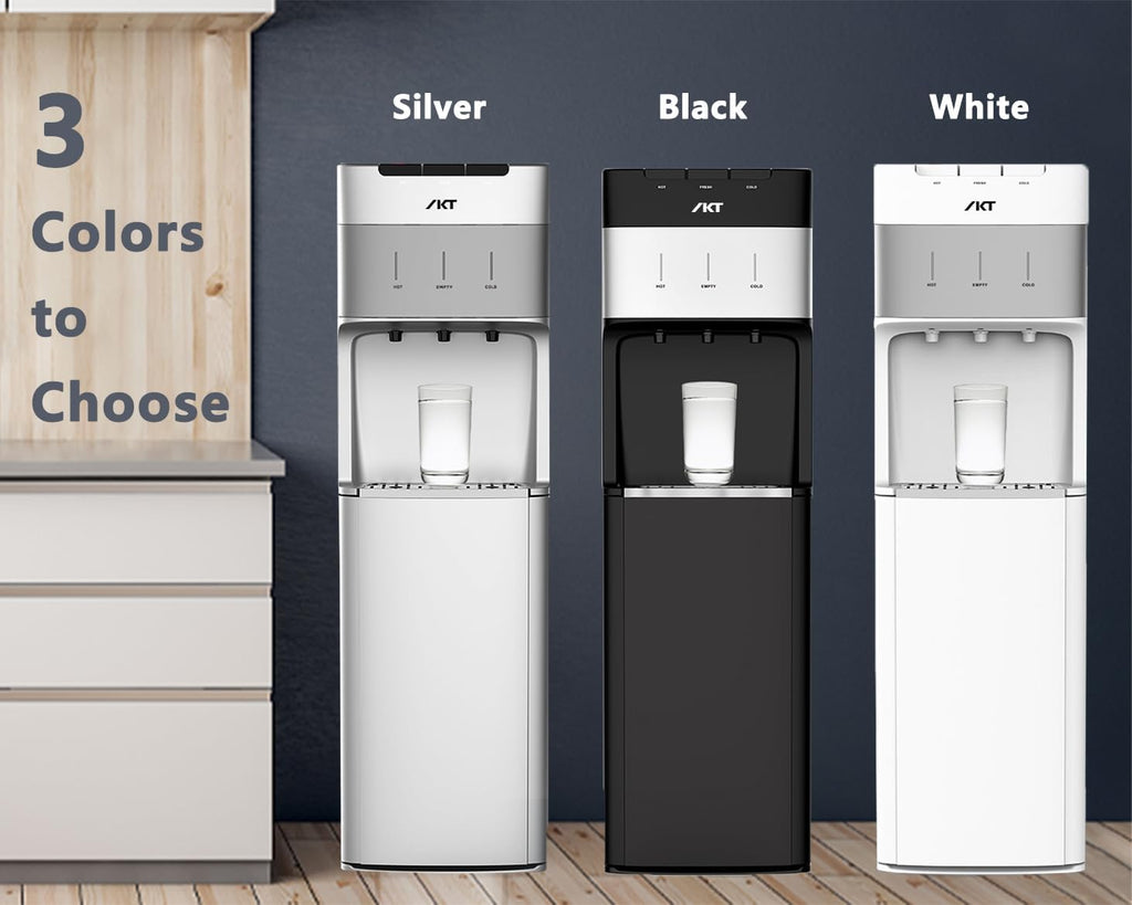 IKT Self-Cleaning Water Cooler Dispenser Bottom Load for 3-5 Gallon Bottle with Child Safety Lock LED Display Light Perfect for Home Silver