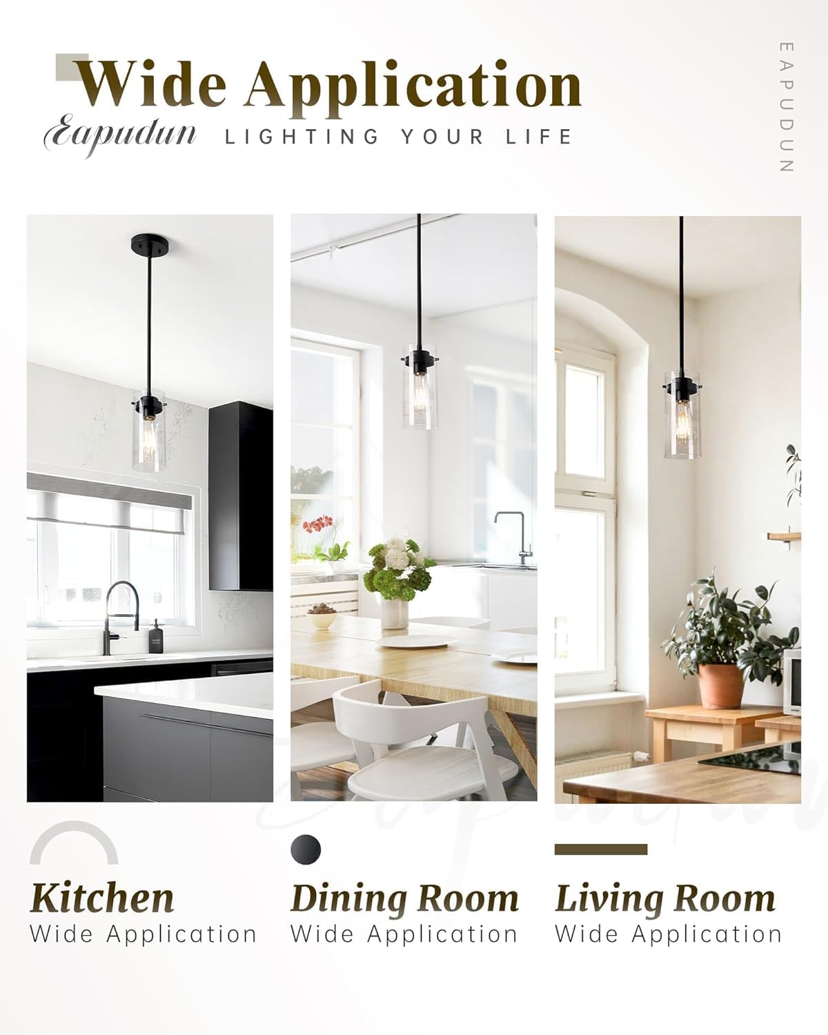 EAPUDUN Pendant Lights Kitchen Island (3 Pack), Clear Glass Shade Kitchen Lighting fixtures Ceiling Hanging, Black Pendant Lights for Kitchen Island,Dining Room,Corridor Bedroom E26 Base