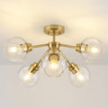 6-Light Semi Flush Mount Ceiling Light, 22' Modern Light Fixtures Ceiling Mount with Globe Clear Glass Shade, Brushed Gold Light Fixtures for Kitchen Entryway Bedroom, SM195-BG-6