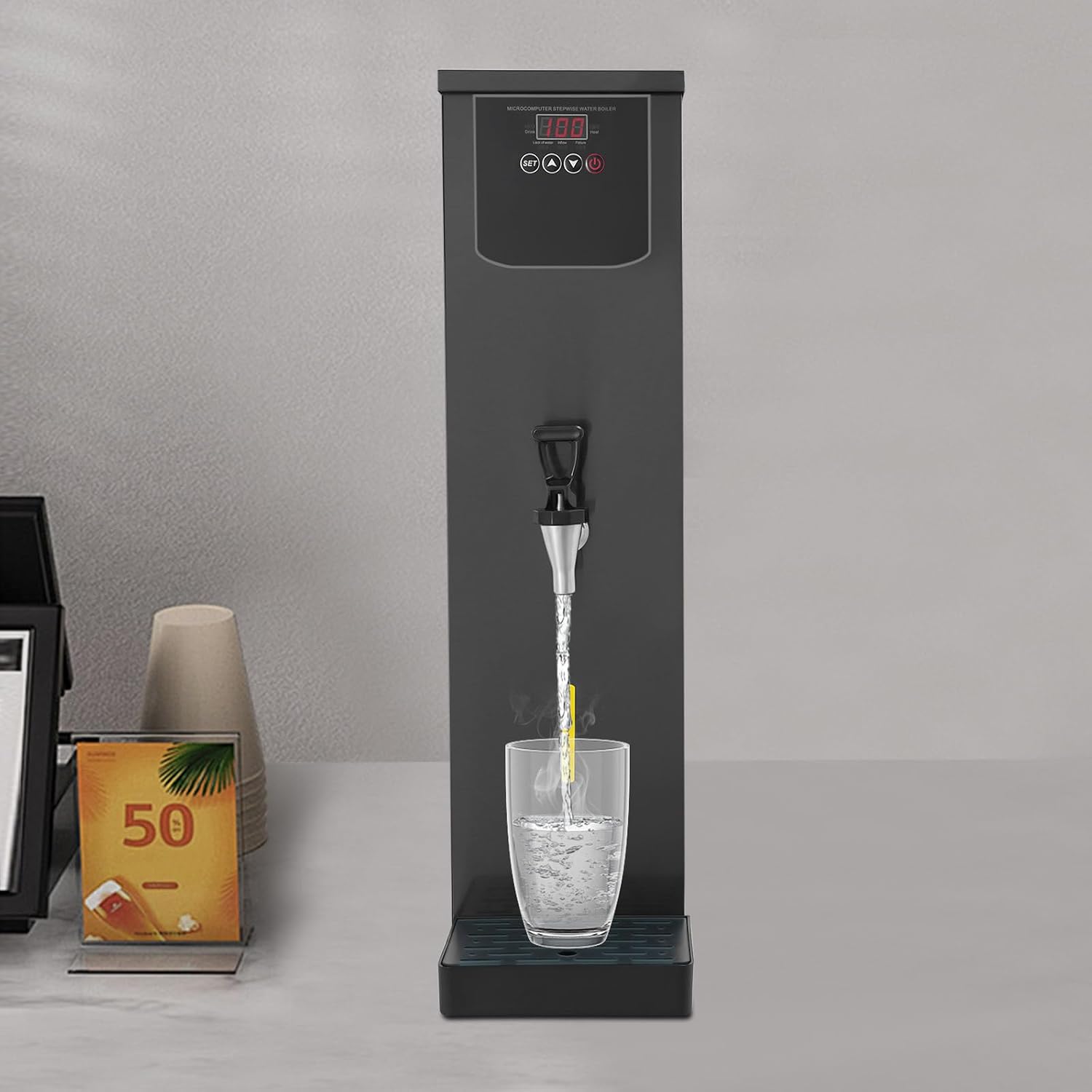 30L/7.93Gal Commercial Commercial Hot Water Boiler, Electric Countertop Dispenser, Step-heating Temperature Control 86°F-206°F, for Tea Coffee Office Restaurant, 3000W