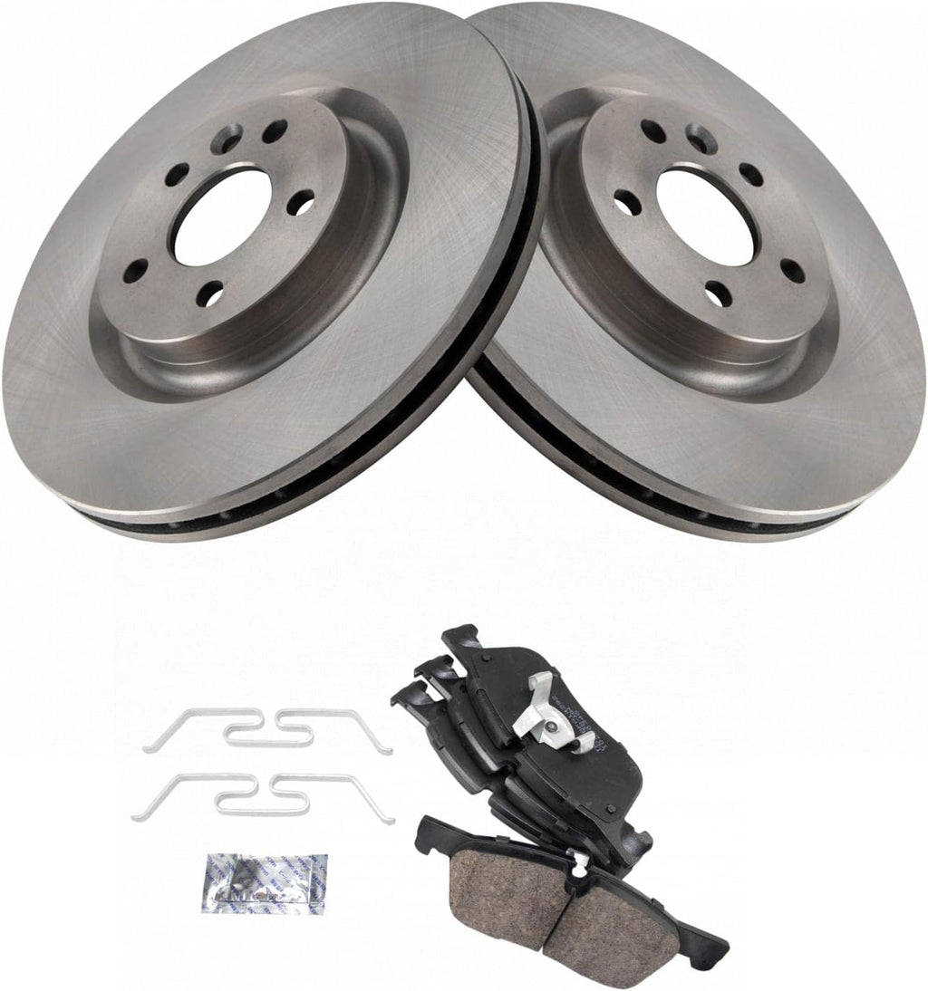 TRQ Front Brake Pad and Rotor Set Ceramic Compatible with 2018-2019 Jaguar E-Pace 2015-2019 Land Rover Discovery Sport 2016-2019 Range Rover Evoque