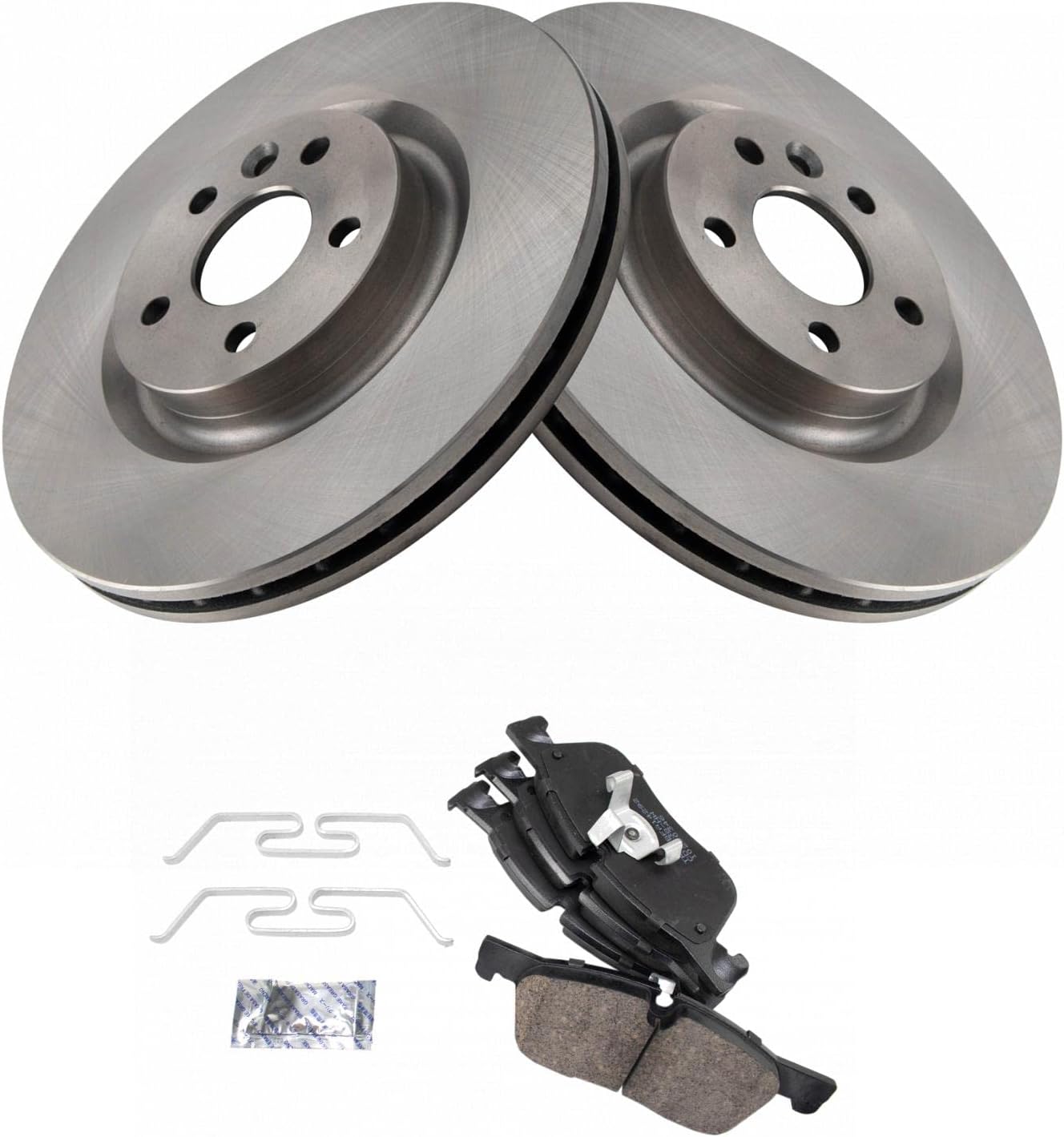 TRQ Front Brake Pad and Rotor Set Ceramic Compatible with 2018-2019 Jaguar E-Pace 2015-2019 Land Rover Discovery Sport 2016-2019 Range Rover Evoque