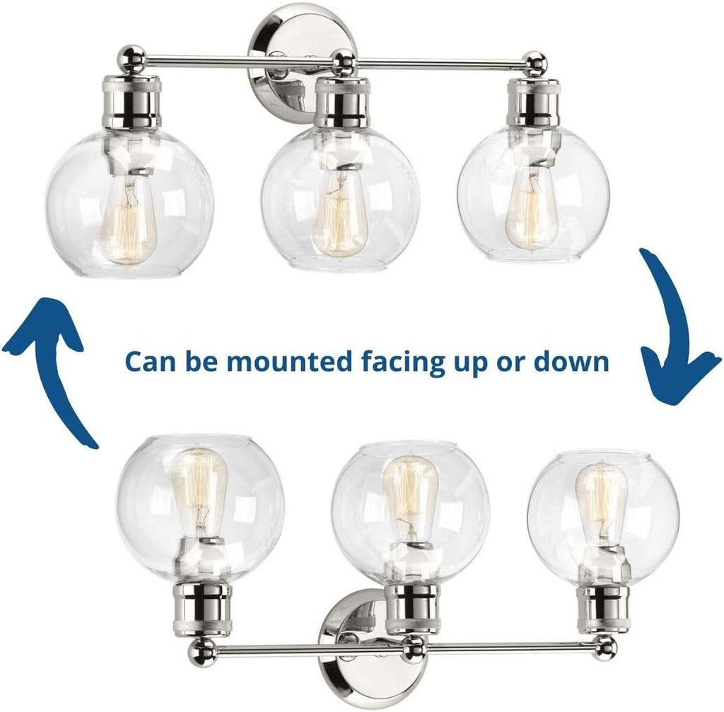 Hansford Collection 3-Light Clear Glass Coastal Bath Vanity Light Polished Nickel
