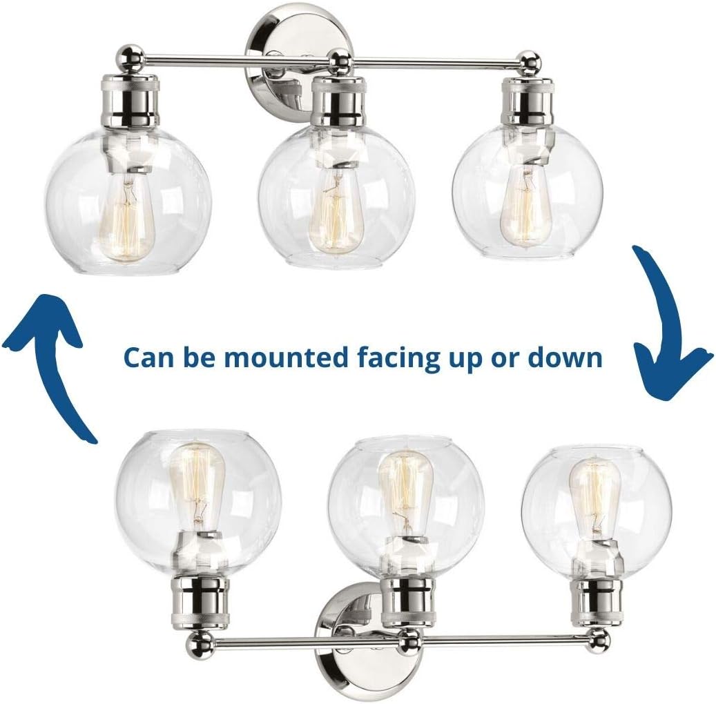 Hansford Collection 3-Light Clear Glass Coastal Bath Vanity Light Polished Nickel