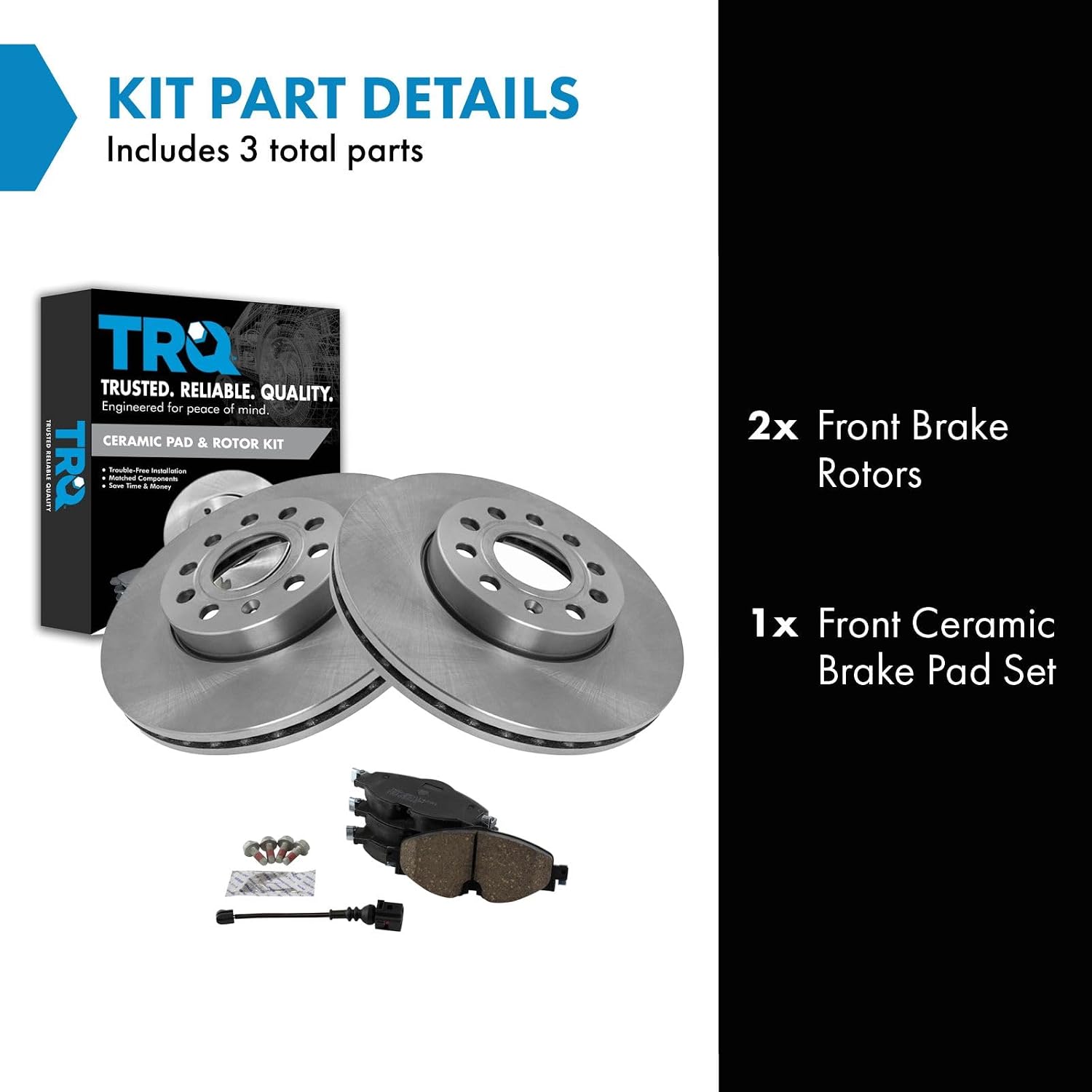 TRQ Front Ceramic Brake Pad & Rotor Kit Compatible with 2019-23 Volkswagen Jetta 2015-21 VW Golf 2015-19 VW Golf SportWagen 2015-16 Audi A3 TDI 2015-19 VW e-Golf & More