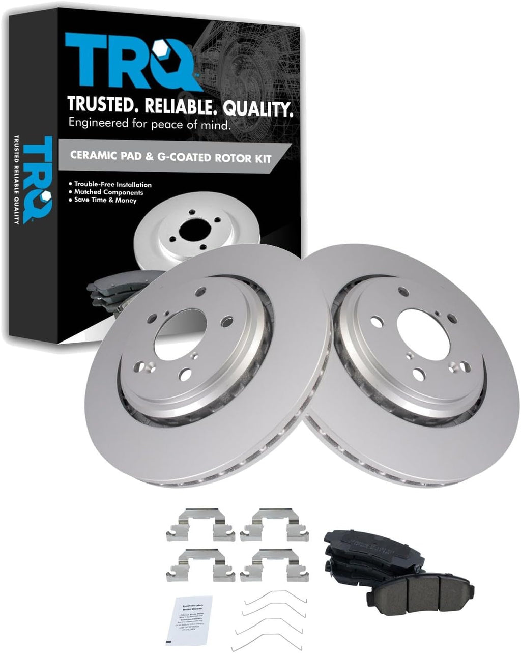 TRQ Front Brake Pad and Rotor Set Ceramic G Coated Vented Rotors Compatible with 2011-2017 Honda Odyssey 2019-2021 Passport