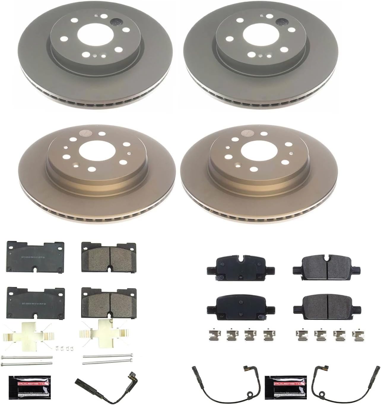 PowerStop Front and Rear Brake Kit for Cadillac Escalade 2021-24 |Escalade ESV 2021-24 |Chevrolet Silverado 1500 2019-24 - Fully-Coated Disc Rotors with Z17 Ceramic Brake Pads Replacement, CRK8171