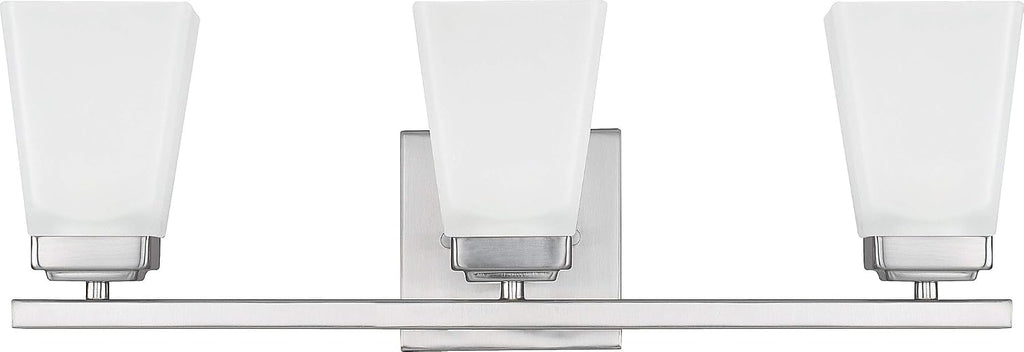 HomePlace Lighting 114431BN-334 Baxley Modern Soft White Glass Bathroom Vanity Wall Light, 3-Light 300 Total Watts, 7'H x 22'W, Brushed Nickel