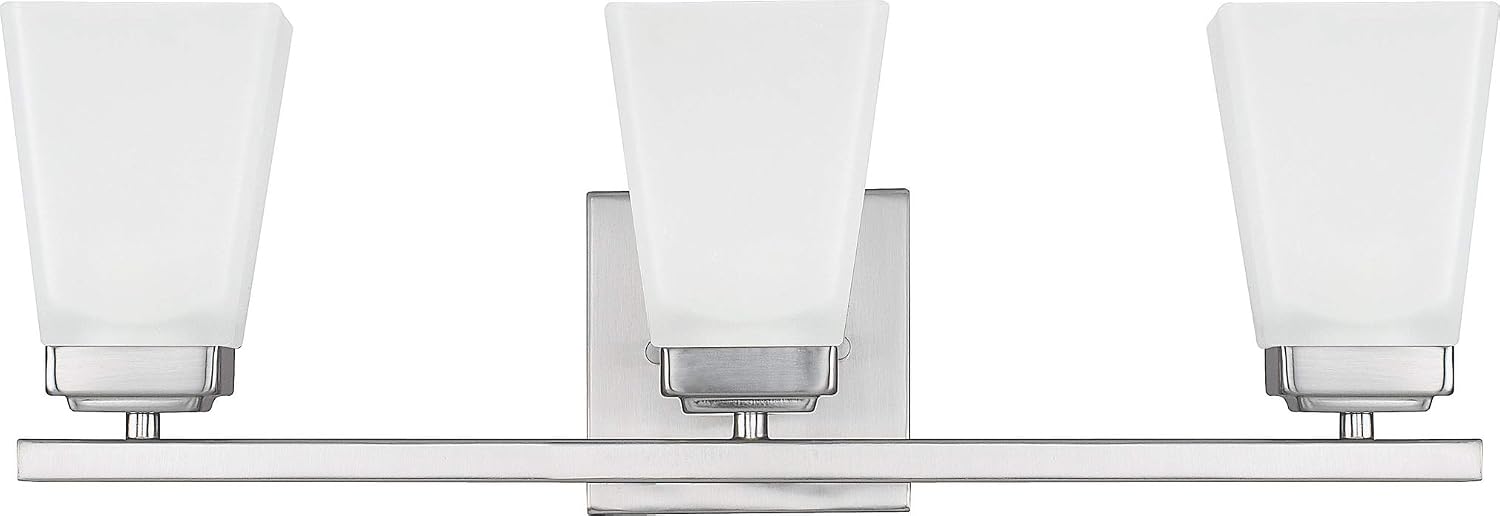 HomePlace Lighting 114431BN-334 Baxley Modern Soft White Glass Bathroom Vanity Wall Light, 3-Light 300 Total Watts, 7'H x 22'W, Brushed Nickel
