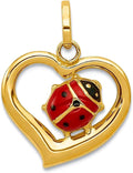 JewelryWeb 14k Yellow Gold Polished Enameled Ladybug In Love Heart Charm 18.5x14.5mm Pendant Necklace for Women