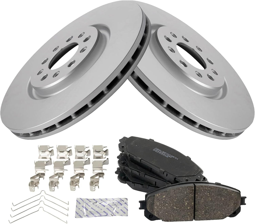 TRQ Front Ceramic Brake Pad and Rotor Set Coated Compatible with 2016-2021 Jeep Cherokee with 330 mm Diameter Front Rotors with Dual Piston Calipers
