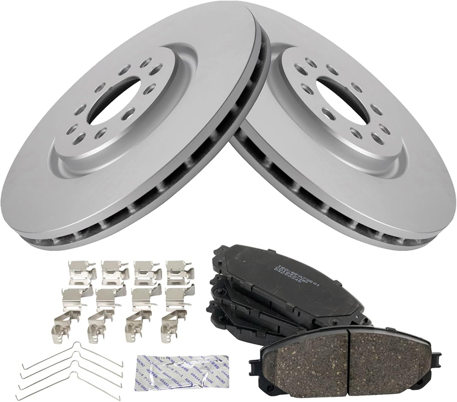 TRQ Front Ceramic Brake Pad and Rotor Set Coated Compatible with 2016-2021 Jeep Cherokee with 330 mm Diameter Front Rotors with Dual Piston Calipers