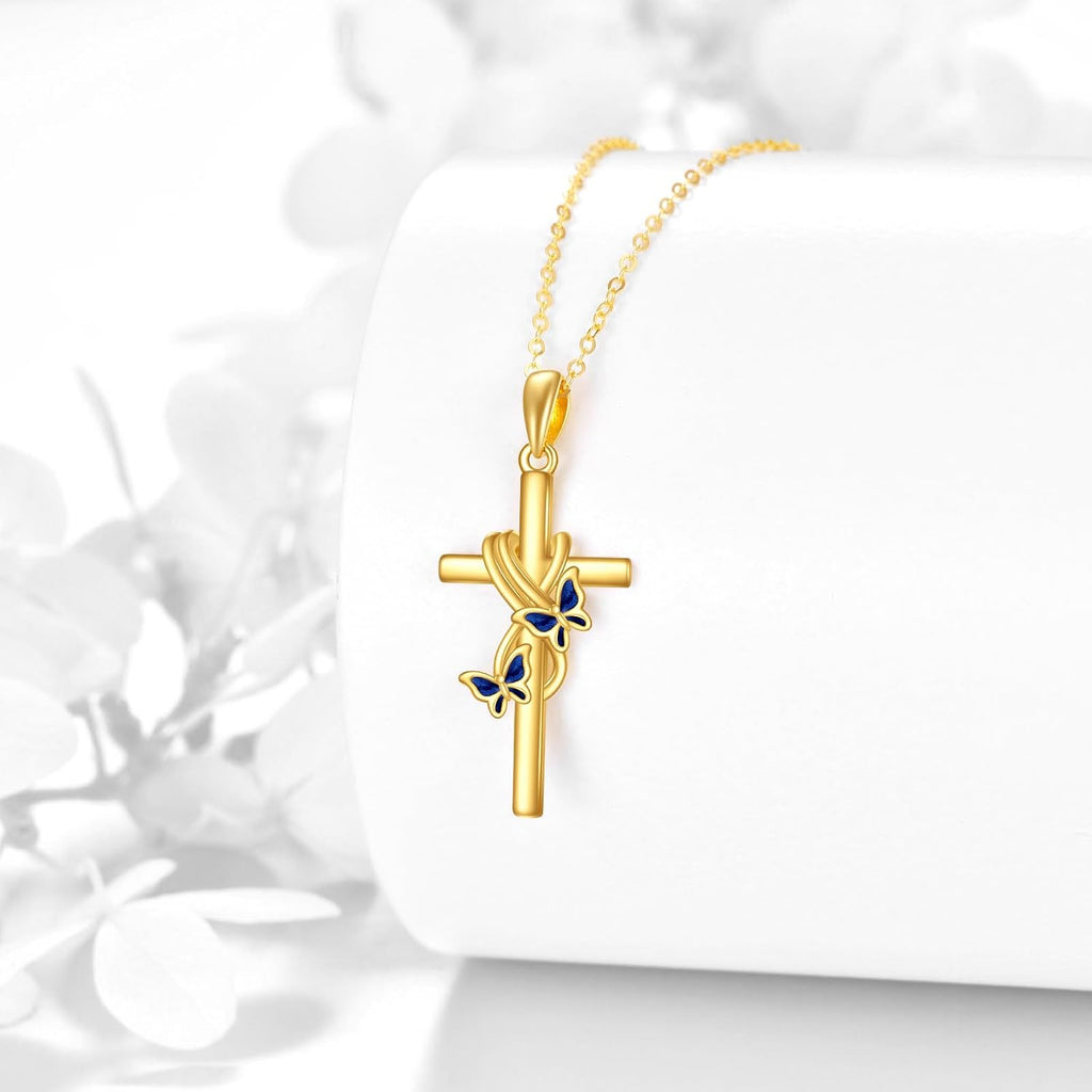 KECHO 14k Real Gold Cross Jewelry Gifts for Mother Grandma Sister Cross Pendant Necklace for Women