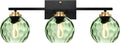 Glass Bathroom Vanity Light Matte Black Mid Century Wall Light Fixtures 3-Light 23.6 Inch Green Globe Shade Indoor Green Glass Wall Sconce for Bedroom Hallway Bedside