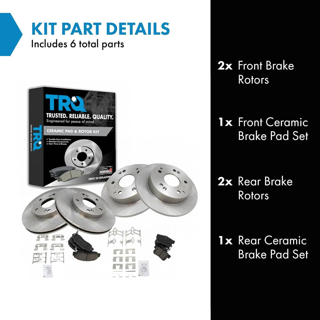 TRQ Front and Rear Brake Pad and Rotor Set Ceramic Compatible with 1998-2002 Honda Accord