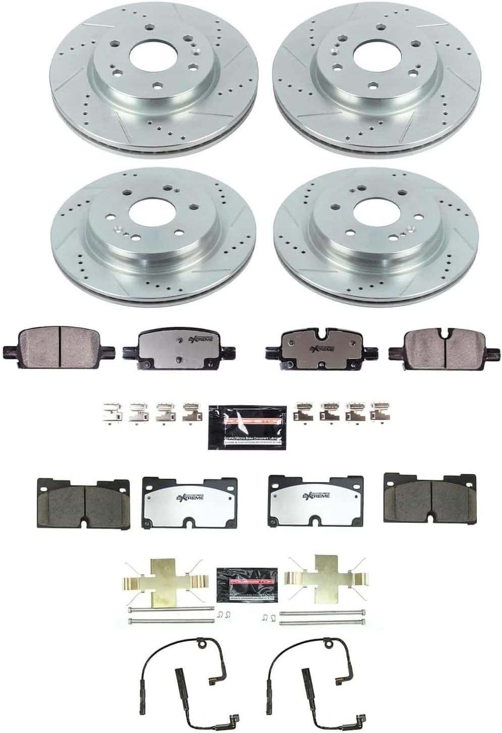 PowerStop Front & Rear Brake Kit For Cadillac Escalade 2021-24 |Chevrolet Silverado 1500 2019-24 - Truck & Tow Carbon Fiber Ceramic Brake Pads + Drilled & Slotted Rotors Upgrade, K8171-36