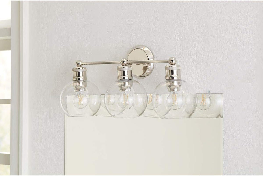 Hansford Collection 3-Light Clear Glass Coastal Bath Vanity Light Polished Nickel