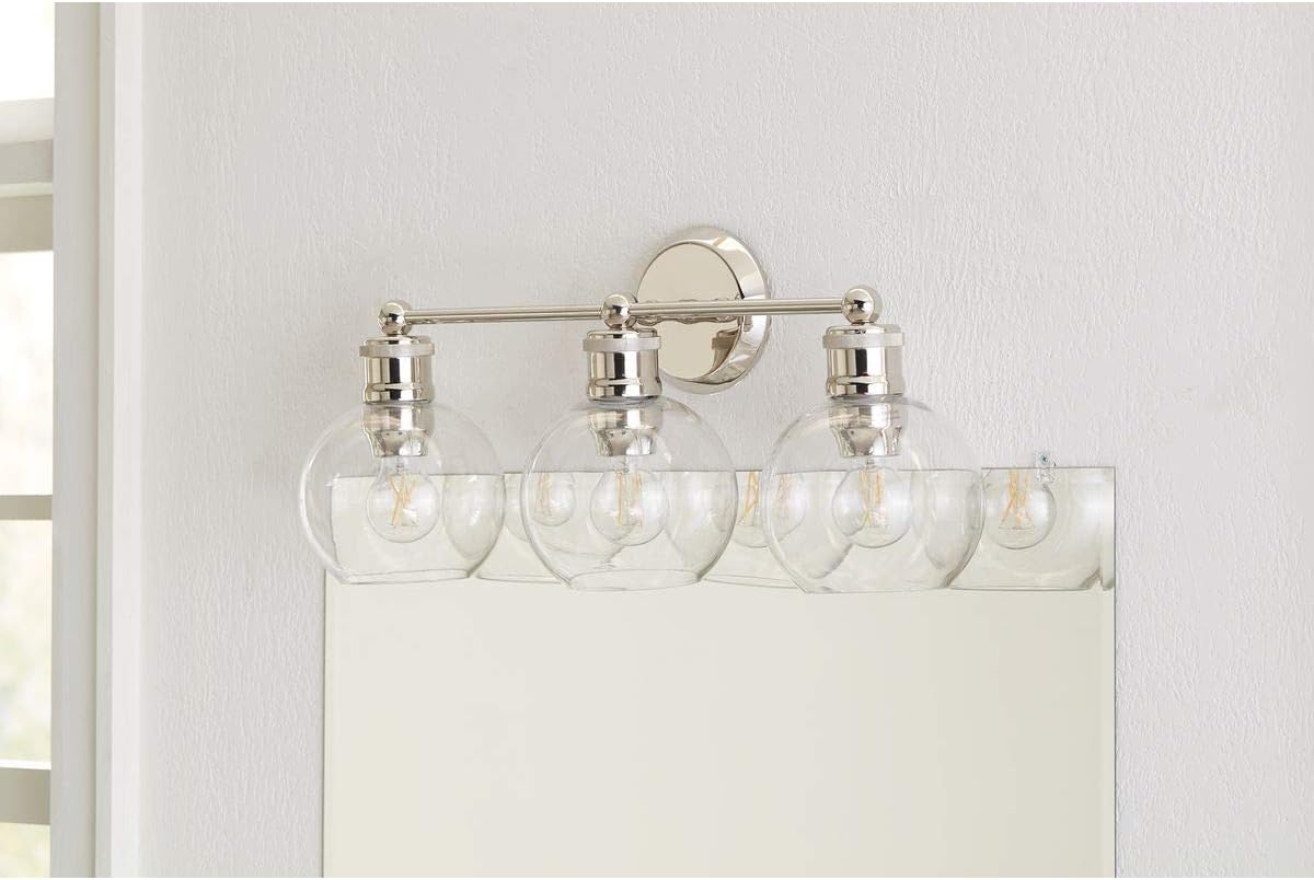 Hansford Collection 3-Light Clear Glass Coastal Bath Vanity Light Polished Nickel