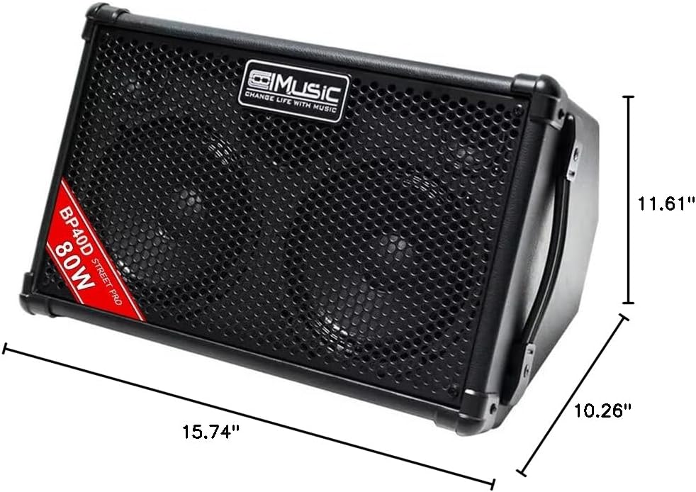 Coolmusic BP40D Powered Acoustic Guitar Amplifier- Portable Bluetooth Speaker 80W W/Battery with Reverb Chorus Delay Effect, 6 Inputs,3 Band EQ, Black