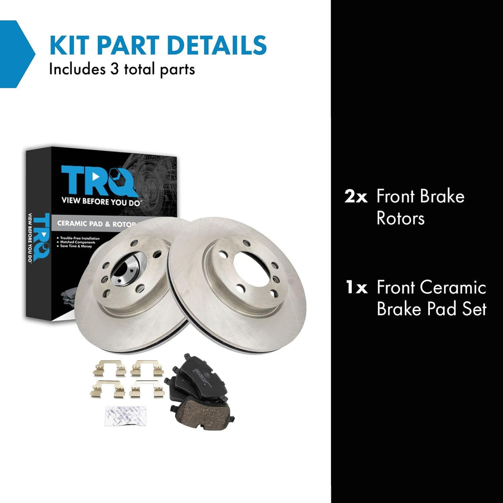 TRQ Front Brake Pad and Rotor Set Ceramic Vented Rotors Compatible with 2011-2016 Mini Cooper Countryman 2013-2016 Cooper Paceman