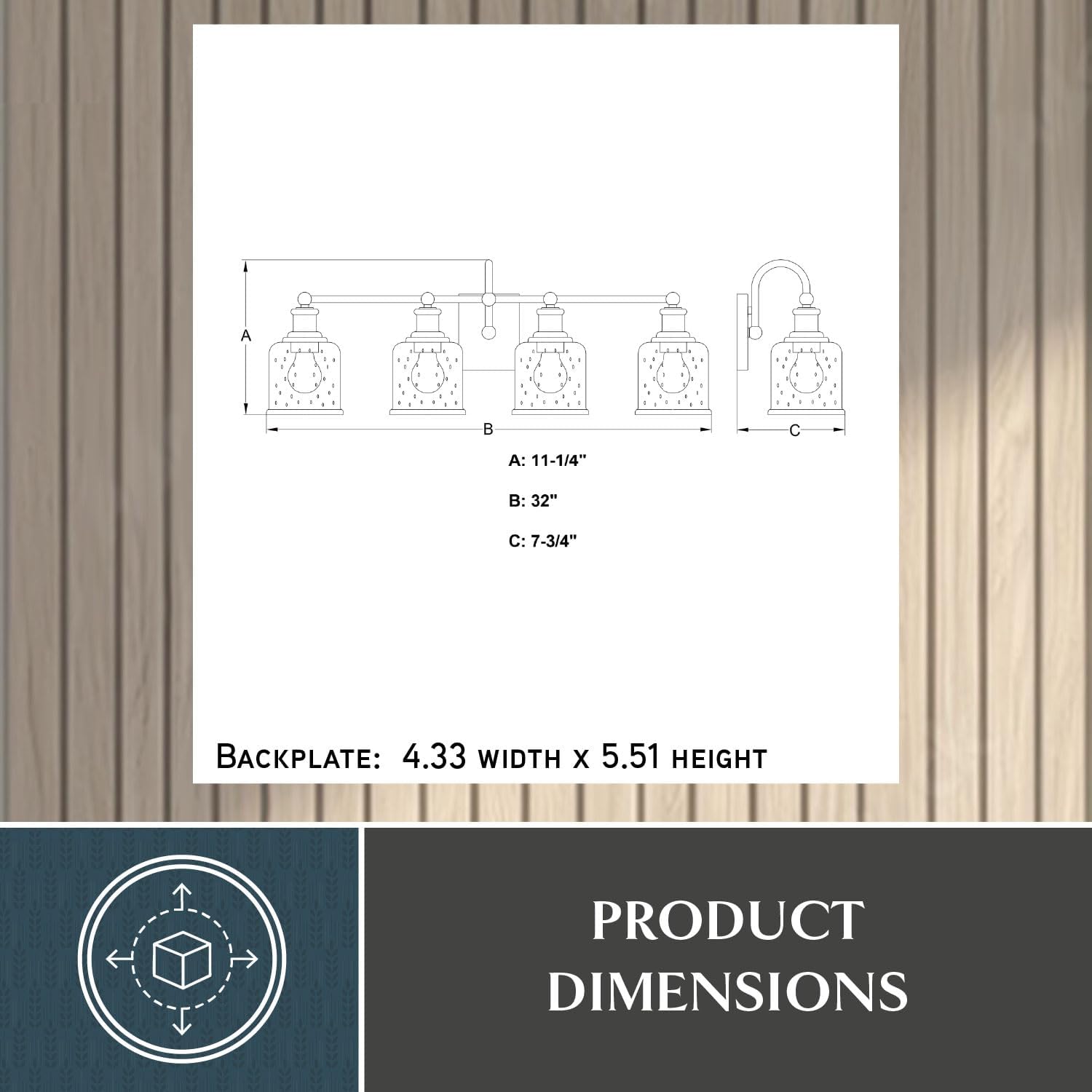 VAXCEL Northbrook 4-Light 32 in. Wide Matte Black Traditional Bathroom Vanity Lighting Fixture, Clear Seeded Glass Shade, Dimmable, LED Compatible, Over the Mirror Mounted Steel Wall Sconce