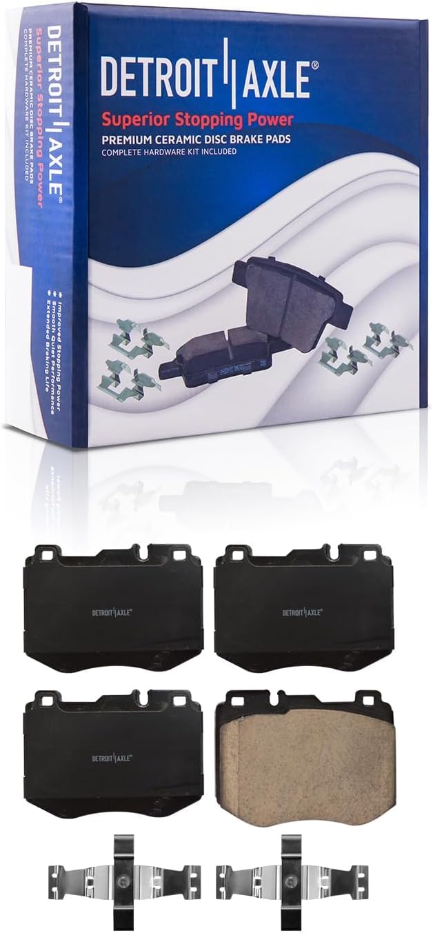 Detroit Axle - 8pc Brake Kit for 2015-2023 Mercedes-Benz C300 2016-2018 C350e 2015 C400, Drilled and Slotted Disc Brake Rotors Ceramic Brakes Pads Replacement : 13.46' inch Front and 11.81' inch Rear