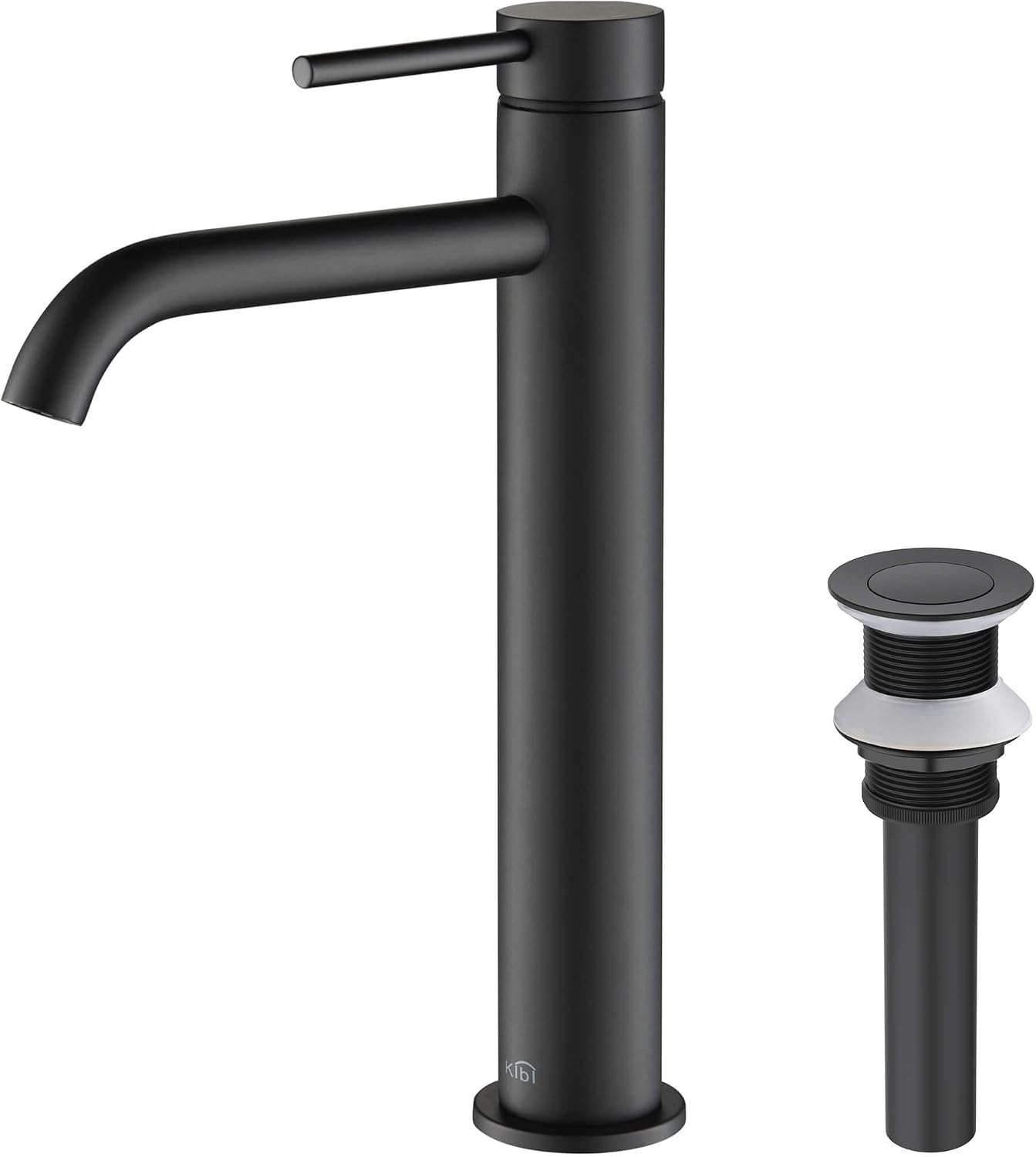 KIBI Bathroom Vessel Sink Faucet, Solid Brass Single Handle Single Hole Bathroom Faucet, High Arc Modern Vanity Faucet with Pop Up Drain, Matte Black, Rust & Corrosion Resistant