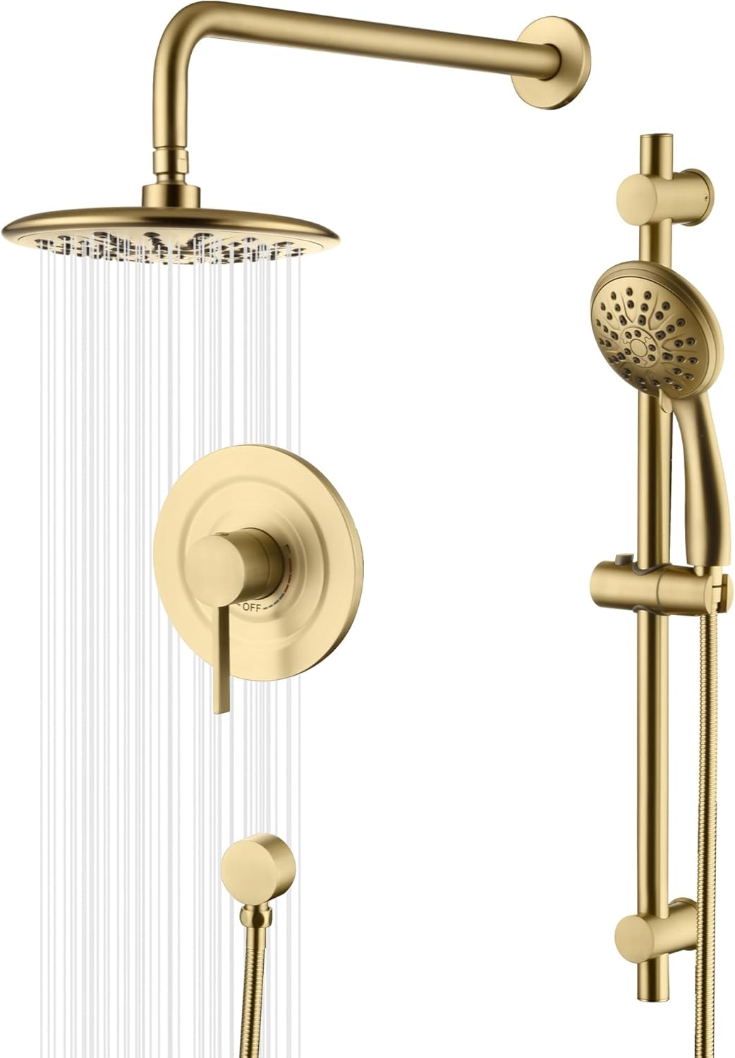 sumerain Shower System set with High Pressure Multi-modes Shower Heads and Handheld, Brushed Gold Rainfall Shower Faucet Complete with Slide Bar, Included Valve and Trim Kit