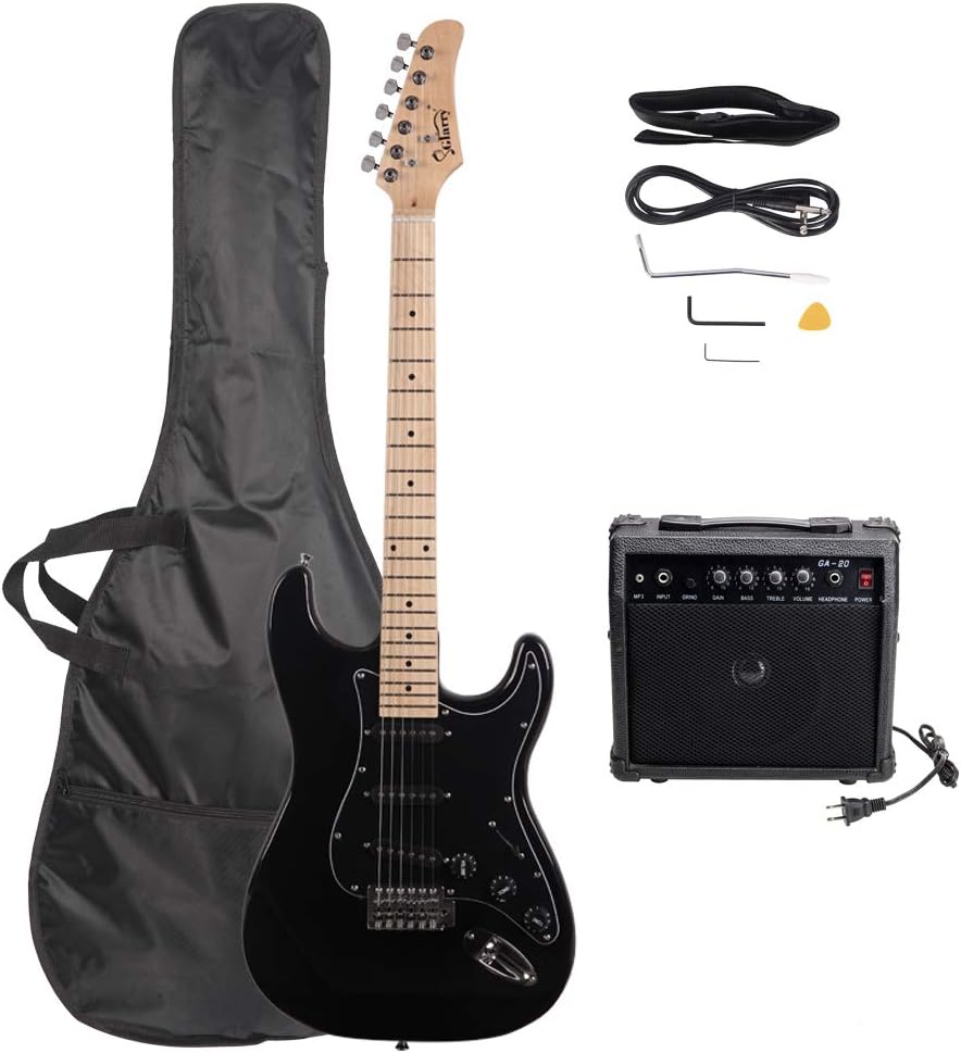 GLARRY Full Size Electric Guitar for Music Lover Beginner with 20W Amp and Accessories Pack Guitar Bag (Black, 39' Right Handed)