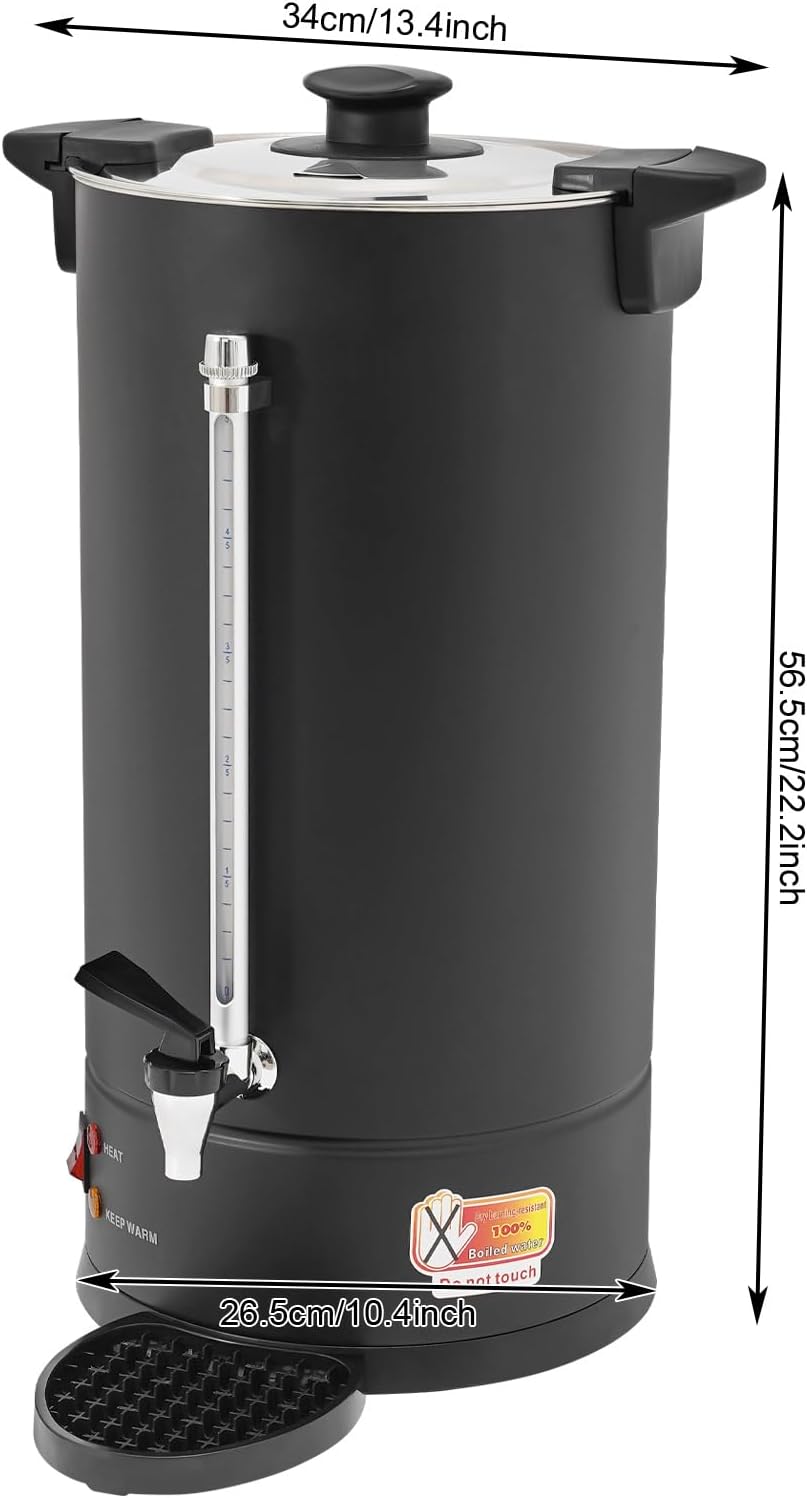 Commercial Electric Coffee Pot 25L Stainless Steel Coffee Urn, Hot Water Dispenser with Drip Tray for Cafes Offices, Black Coffee Maker No Temperature Control, Large Capacity Beverage Dispenser