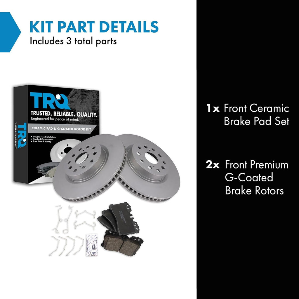 TRQ Front Brake Pad and Rotor Set Ceramic G Coated Vented Rotors Compatible with 2007-2017 Lexus LS460