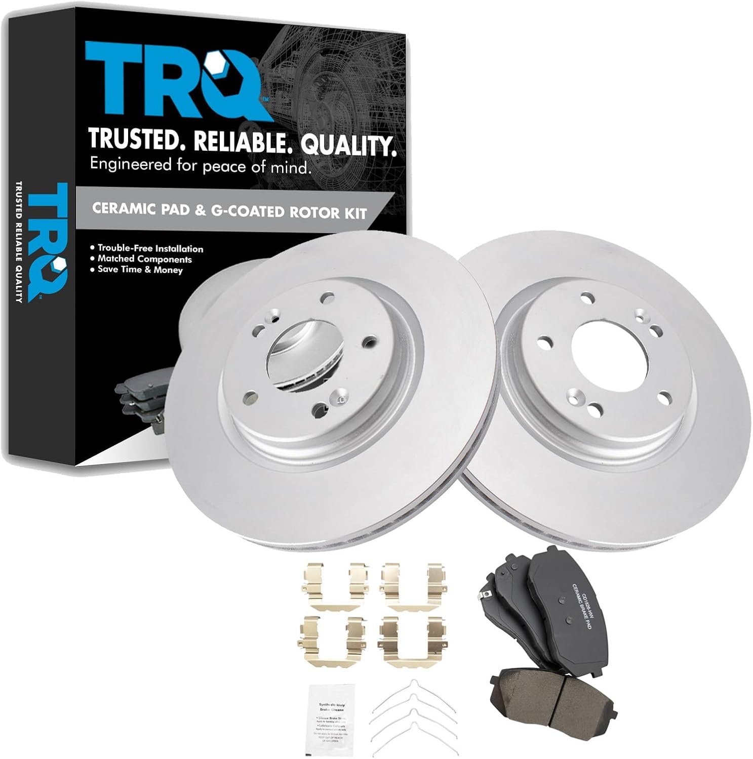 TRQ Front Brake Pad and Rotor Set Ceramic Vented Rotors Compatible with 2015-2019 Hyundai Sonata 2021-2024 Kona Electric 2016-2020 Kia Optima