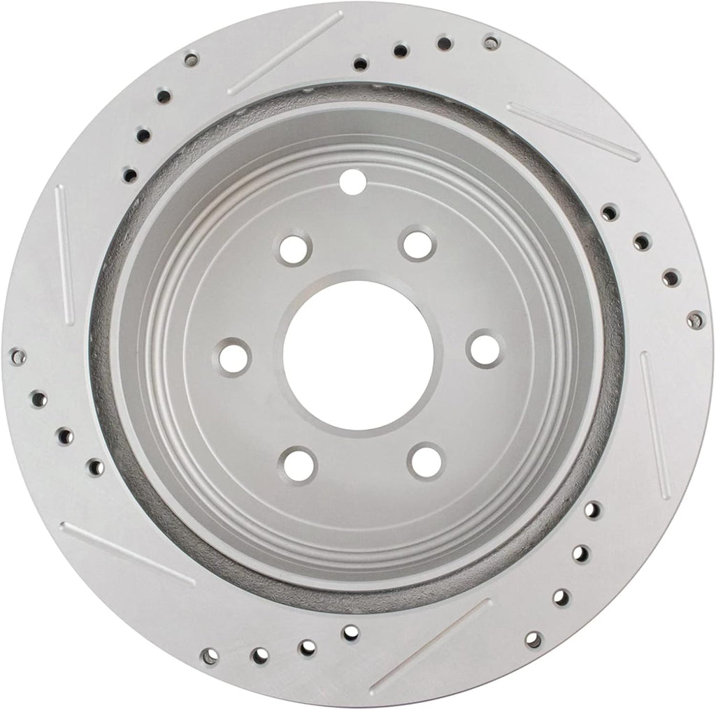 TRQ Performance Rear Brake Pad and Rotor Set Ceramic Drilled Slotted G Coated Rotors Compatible with 2005-2019 Nissan Frontier 2005-2015 Xterra 2009-2012 Suzuki Equator