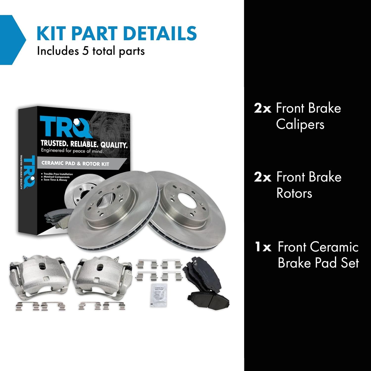 TRQ Front Brake Pad and Rotor Set Ceramic Vented Rotors Calipers Compatible with 2012-2015 Honda CR-V