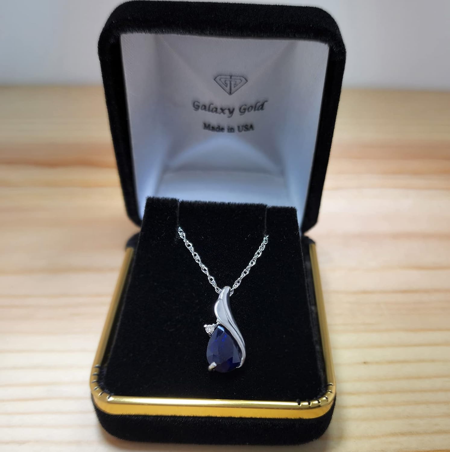 Galaxy Gold GG 2.53 Carat 14k Solid Gold Necklace with Natural Diamond and Sapphire