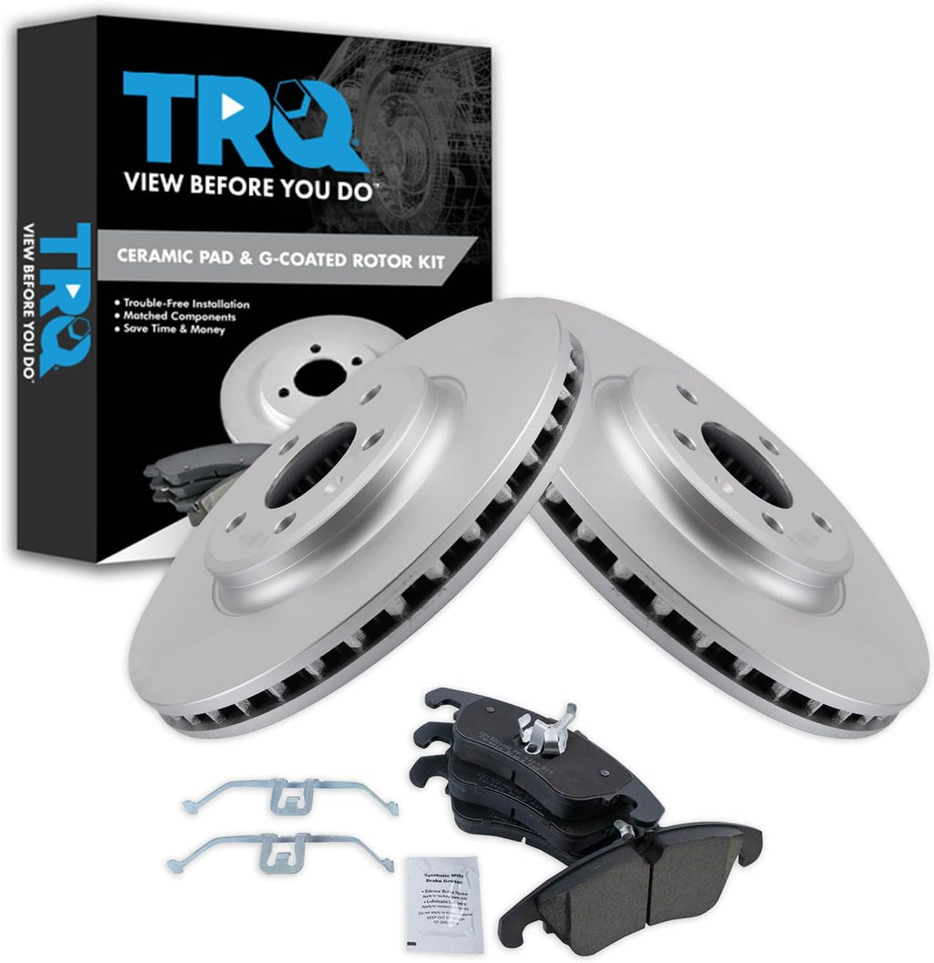TRQ Front Brake Pad and Rotor Set Ceramic G Coated Vented Rotors Compatible with 2009-2011 Audi A4 A4 Quattro A5 A5 Quattro Q5