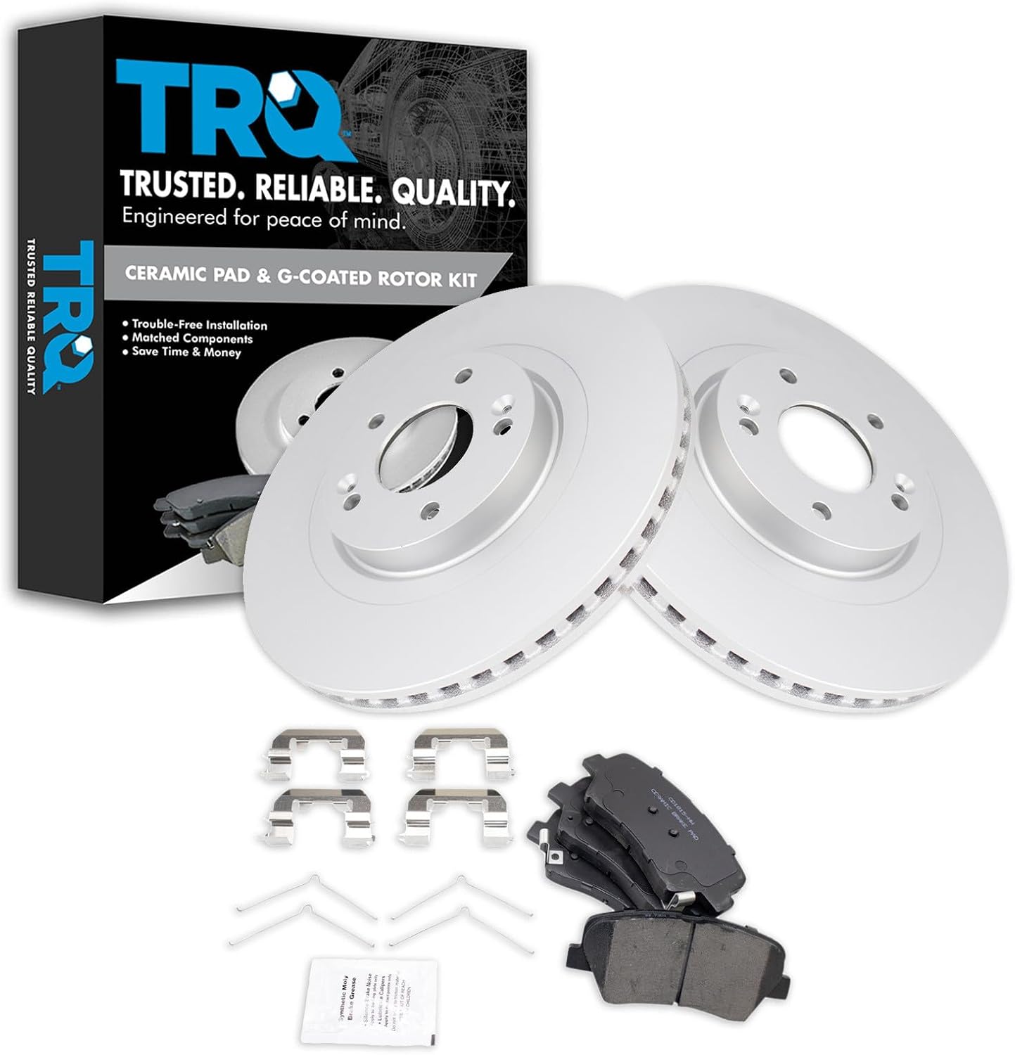 TRQ Front Brake Pad and Rotor Set Ceramic G Coated Vented Rotors Compatible with 2017-2018 Hyundai Santa Fe Sport 2016-2020 Kia Sorento