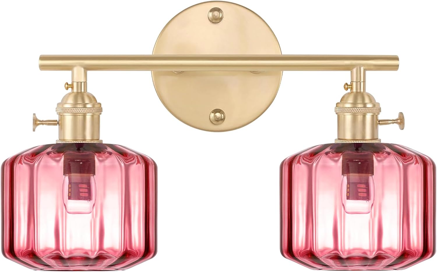 Vintage Wall Light Brass Vanity Light Bathroom Light Fixtures 2-Light Wall Sconce with Purple Globe Glass Shades Vanity Lighting for Stairwell Living Room Bedside Bedroom