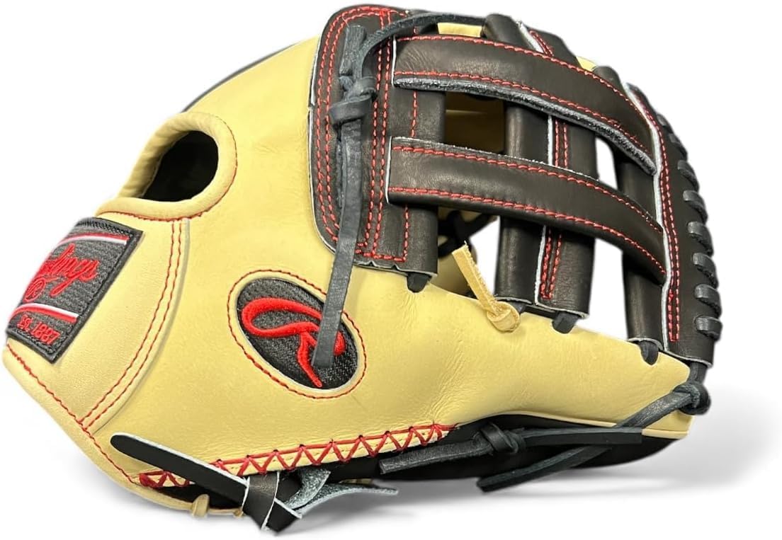 Rawlings Heart of the Hide 'Swaggy O' Baseball Glove – 12', 12.25', First Base Mitt & Catcher's Mitt – RHT & LHT – Pro Leather, Blonde/Black/Red Design