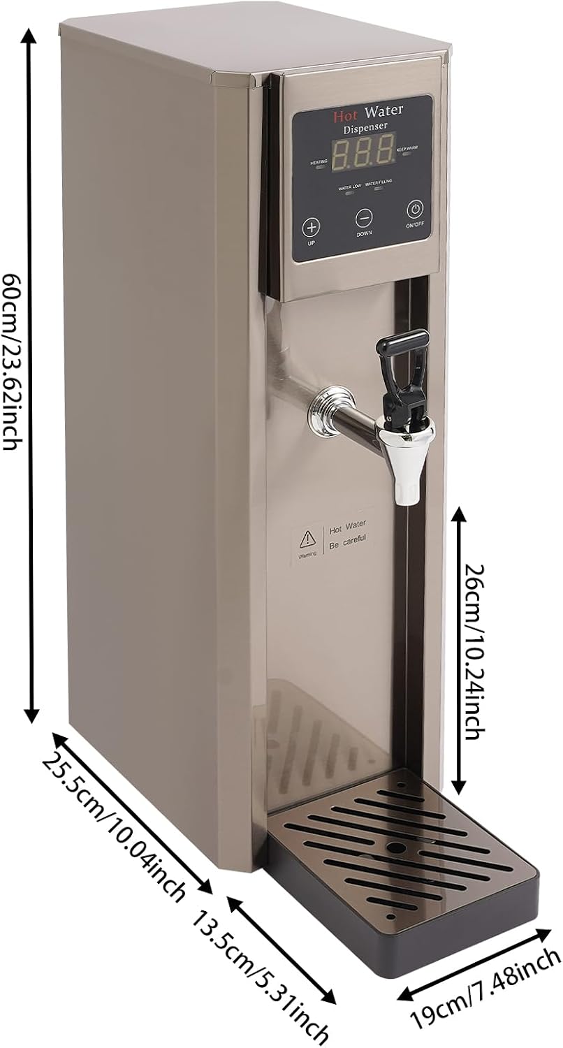 Electric Water Boiler, 1800W 7.8L/2.06gal Hot Water Dispenser, Adjustable Temperature Water Boiler, Large Capacity Step-Heating Temperature Control 104-210.2℉, for Coffee Shop Office Restaurant