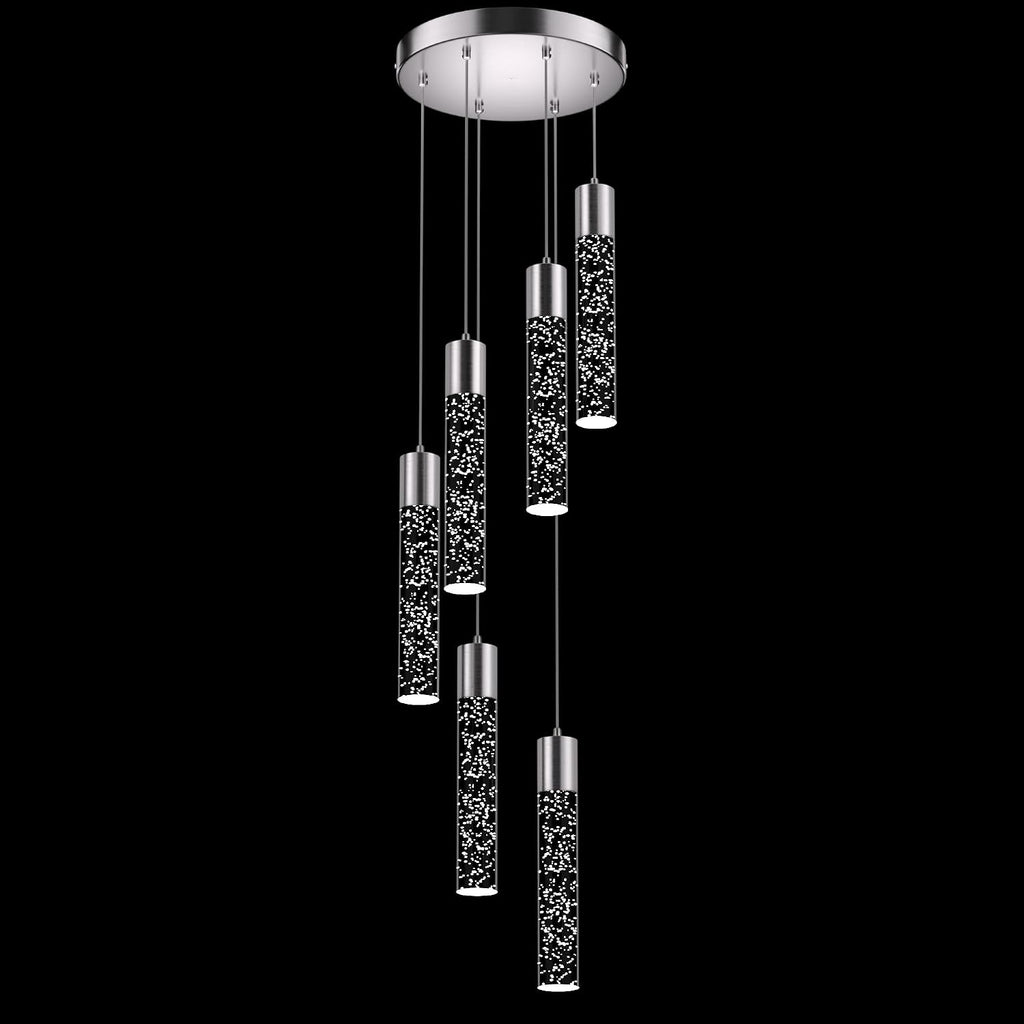 Pendant Lights Kitchen Island, 3000K-6500K Modern Kitchen Island Lights, Ceiling Lighting Fixtures with Crystal Bubble, 3 Color Integrated LED Hanging Light Brushed Nickel 1 Pack(6-Light)